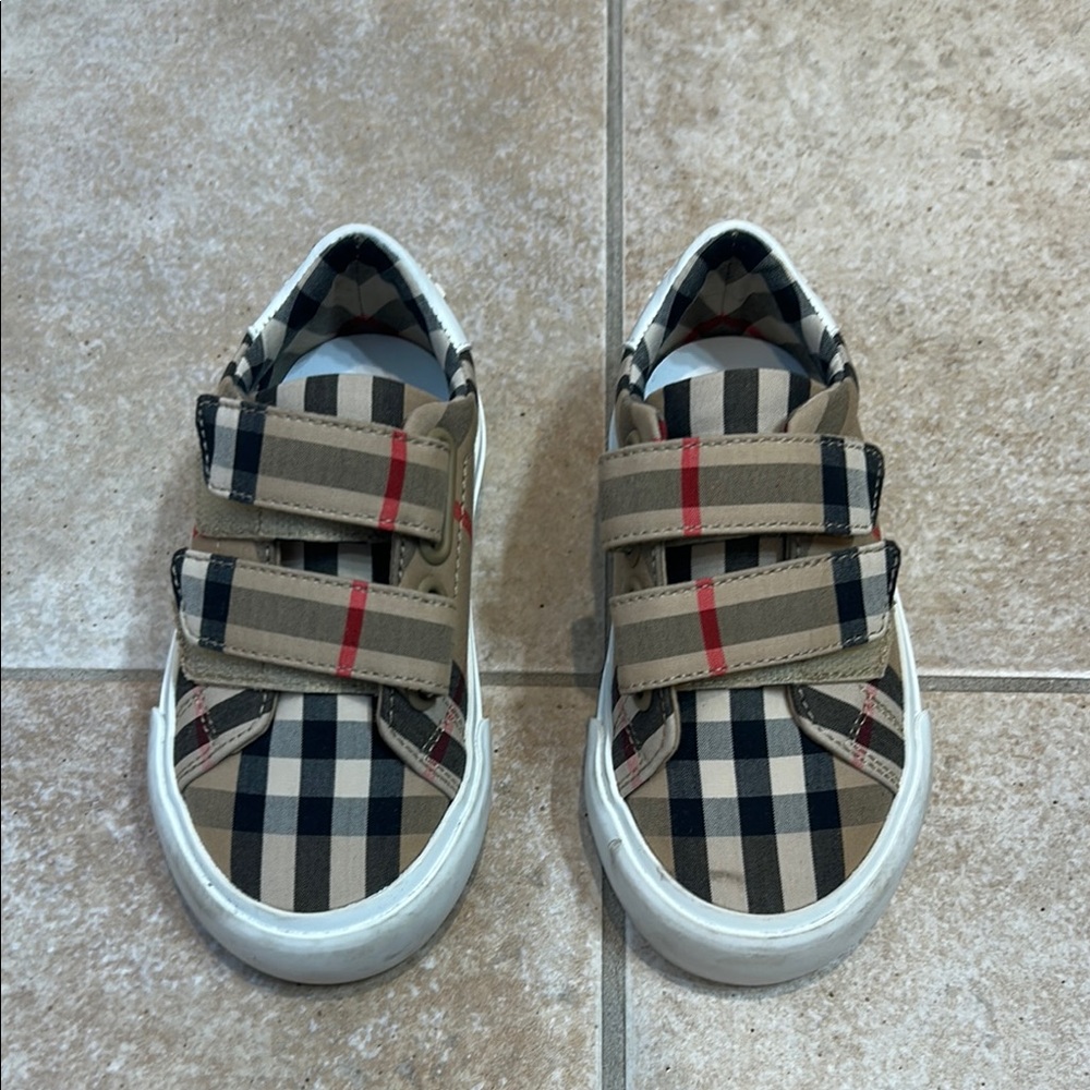 Burberry Tan and Black Check Sneakers with Velcro Straps